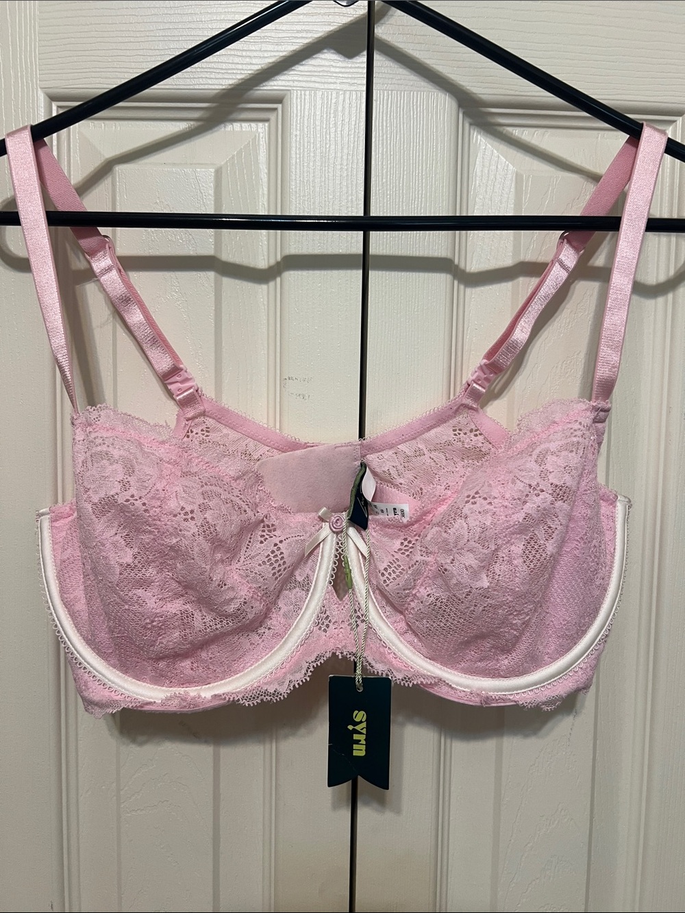 SYRN Pink Lace Underwire Bra with Contrast Trim